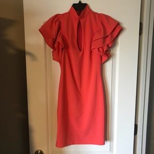 Coral Ruffle Sleeve Dress